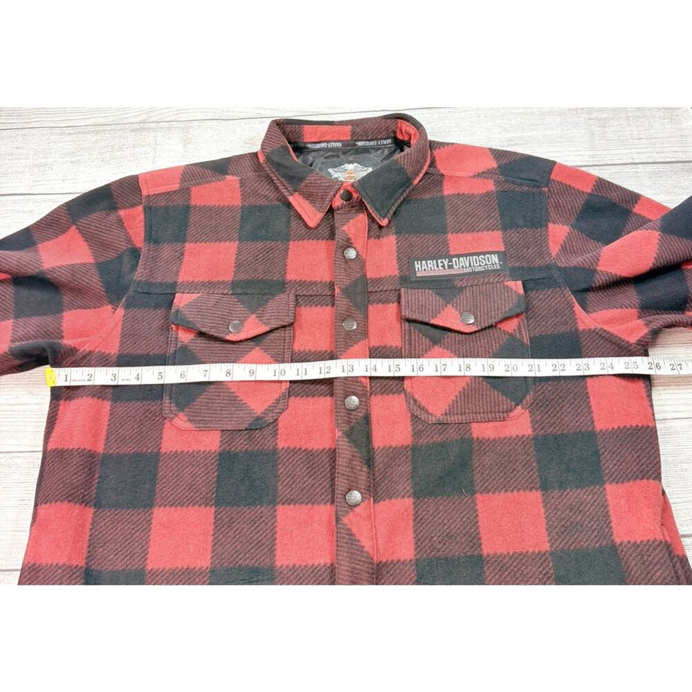 Harley-Davidson Men's H-D Plaid Fleece Shirt Jacket Black Red Size XL - Picture 2 of 5